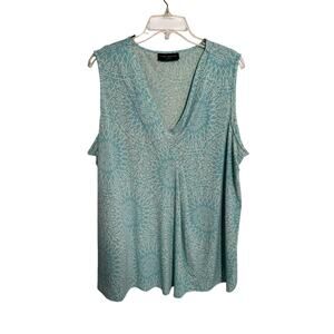 Lane Bryant Sleeveless Tank Blouse Aqua Blue White Geometric Printed Size 22/24